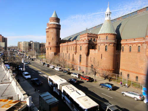 Historic Kingsbridge Armory building along Jerome Avenue in the Bronx prior to redevelopment