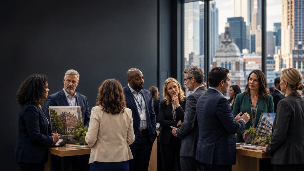 Real estate professionals discuss industry representation at a New York City event.