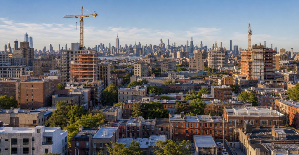 New York City neighborhood with residential buildings under construction, representing the need for increased housing production.